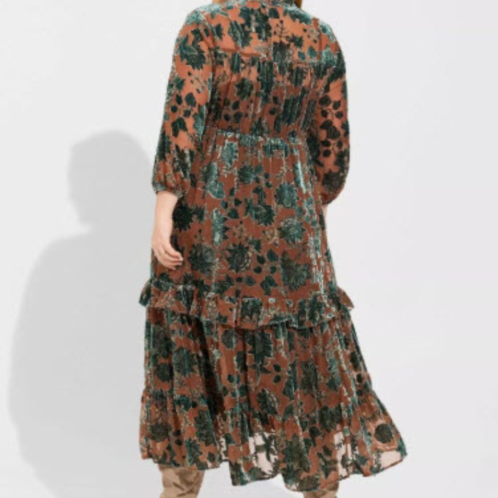 Torrid Velvet Burnout Ruffle Dress, Green/Tan, Size 3 (3X, 22/24) - Picture 4 of 11